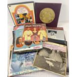 A box of vintage LP records and box sets to include classical, easy listening, musicals and guitar