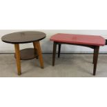 2 vintage mid century Formica topped coffee style tables. A circular black topped table with under