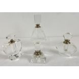 4 Art Deco design clear glass perfume bottles. With stick daubers to interior of screw on lids.