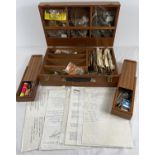 A 1980's wooden cased Deluxe fly tying kit. Solid wood carry box with interior boxes &