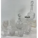 3 vintage cut crystal decanters with stoppers. To include Bulbous decanter together with 7
