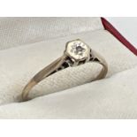 A vintage 9ct gold illusion set diamond solitaire style ring. Hallmarked inside band. Mount needs