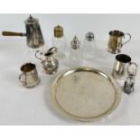 A collection of vintage silver, plated and glass items to include silver topped sugar sifter. With
