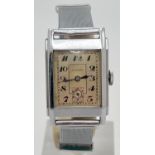 A vintage Art Deco men's wristwatch by Langendorf with subsidiary dial and replacement strap. Gold