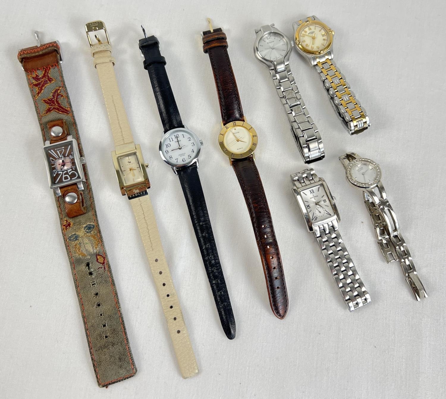 7 ladies quality wristwatches to include Fossil, Rotary, Accurist and Citizen. All need new