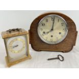 A vintage wooden cased Westminster chime mantel clock with domed shaped case. Together with a mid