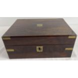 An Edwardian dark wood vanity box with fitted interior and 5 glass bottles. Black leather interior