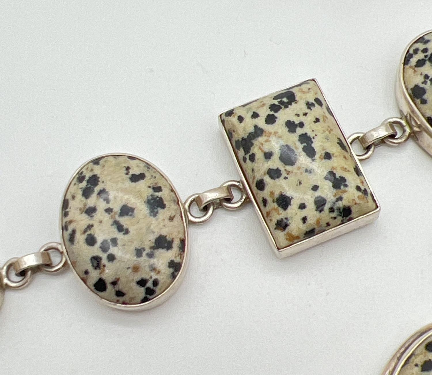 A modern design silver bracelet and matching pendant, set with Dalmatian jasper. Bracelet approx. - Image 2 of 2