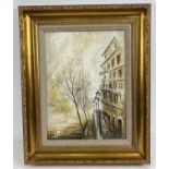 Ben Maile (1922 - 2017) - textural oil on canvas of a streetlit river scene, Paris. Signed to