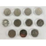 11 x collectors 50p coins with varying designs to reverse. Comprising: Peter Rabbit, Benjamin Bunny,