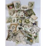 A tray of assorted Victorian & Edwardian greetings cards and scraps.