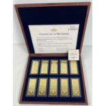 A 2017 wooden cased proof set of 10 Windsor Mint Million Dollar Collection gold plated ingots.