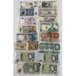 A collection of 17 vintage British and foreign bank notes. To include Bank Of England Â£1 notes, ten