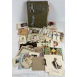 An Edwardian greetings card album (a/f) together with a quantity of assorted vintage greetings
