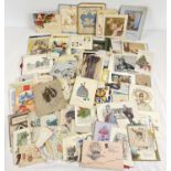 A shoebox of assorted vintage greetings cards to include birthday, wedding, remembrance and