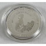 A 1994 silver proof New Zealand 5 dollar coin - Queen Elizabeth, The Queen Mother, Birth Of Princess