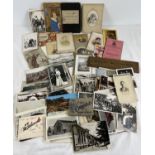 A box of assorted Victorian & vintage postcards and ephemera. To include: Cabinet cards, greetings