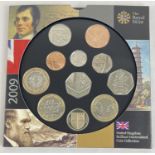 A Royal Mint 2009 Brilliant Uncirculated coin collection, to include Kew Gardens 50p coin.