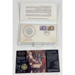 A 1973 Princess Anne & Mark Phillips commemorative sterling silver proof coin with 2 stamp first day