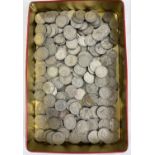 270+ vintage one shilling coins with sovereign heads of George V and Elizabeth.