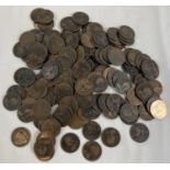 A tub of Victorian one penny coins with both young head and veiled head. In varying conditions, some