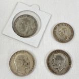 4 antique and vintage coins to include silver examples. Edward VII 1910 half crown, George V 1918