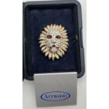 A boxed vintage Attwood collection stone set lion head brooch by Attwood & Sawyer. Approx. 4.5cm x