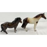 2 vintage ceramic horse figurines. A Royal Doulton Shetland pony in brown gloss finish, together