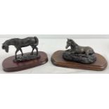 2 boxed bronzed resin collectors figures of horses with wooden plinths. A Heredities figure of a
