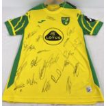 A Norwich City FC 2021/2022 season signed home shirt with 22 signatures. Size L, complete with