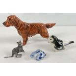 3 ceramic animal ornaments together with a lead figure of a kangaroo. Ceramics include a Royal