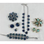 A collection of vintage stone set costume jewellery by Arcansas. A necklace, bracelet, brooch and