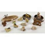 A collection of vintage Wade ceramic pintray's and whimsie animals.