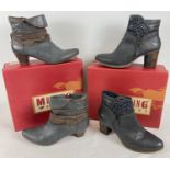 2 pairs of boxed faux leather ankle boots by Mustang Shoes. A pair of blue/grey Cuban Heeled boots