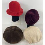 4 vintage 1960's hats in varying colours and designs, to include Delronne and Marida.