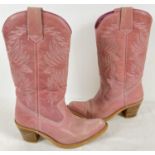 A pair of pale pink leather floral patterned pull on Cuban heeled cowboy boots, by Kentucky's