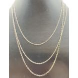 3 silver chain necklaces, all with spring ring clasps. A 16" fine belcher chain, a 20" fine