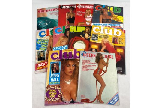 10 assorted vintage issues of Club & Club International adult erotic magazines.