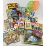 A box of assorted children's books, videos, toys, puzzles and games. To include: ladybird books,