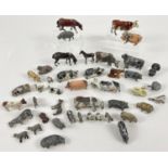A collection of vintage painted lead farm animals, to include Britains & J. Hill. Lot includes: