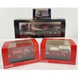 4 boxed Coca Cola advertising diecast Collectors vehicles by Oxford. Routemaster Christmas bus,