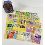 200 assorted PokÃ©mon cards in a Galar Legend Zamazenta PokÃ©mon V trading card game tin.