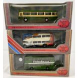 3 boxed Exclusive First Editions diecast 1:76 scale buses, by Gilbow. Bristol RELH Coach United