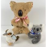 3 Australian themed soft toys. A straw filled Koala (ears a/f), a Peter Yappty grey Koala and a