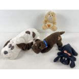 4 vintage 1980's plush toys, 3 Pound Puppies and a Care Bear. To include large 1984 white & brown