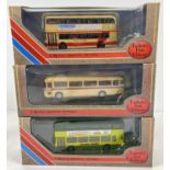 3 boxed Exclusive First Editions 1:76 scale diecast buses by Gilbow. Leyland Olympian type C