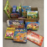 A large box of assorted boxed children's games to include Waddingtons, Tomy, MB Games and Goliath.