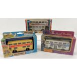 3 boxed buses by Matchbox and Corgi. Superkings K-15 Berlin Bus, Matchbox The Royal Wedding 1981 and
