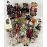 A box of assorted small sized ceramic collectors dolls, some boxed.