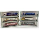 6 boxed diecast N Gauge haulage lorries by Oxford. To include Eddie Stobart, SamSkip, Exol, and